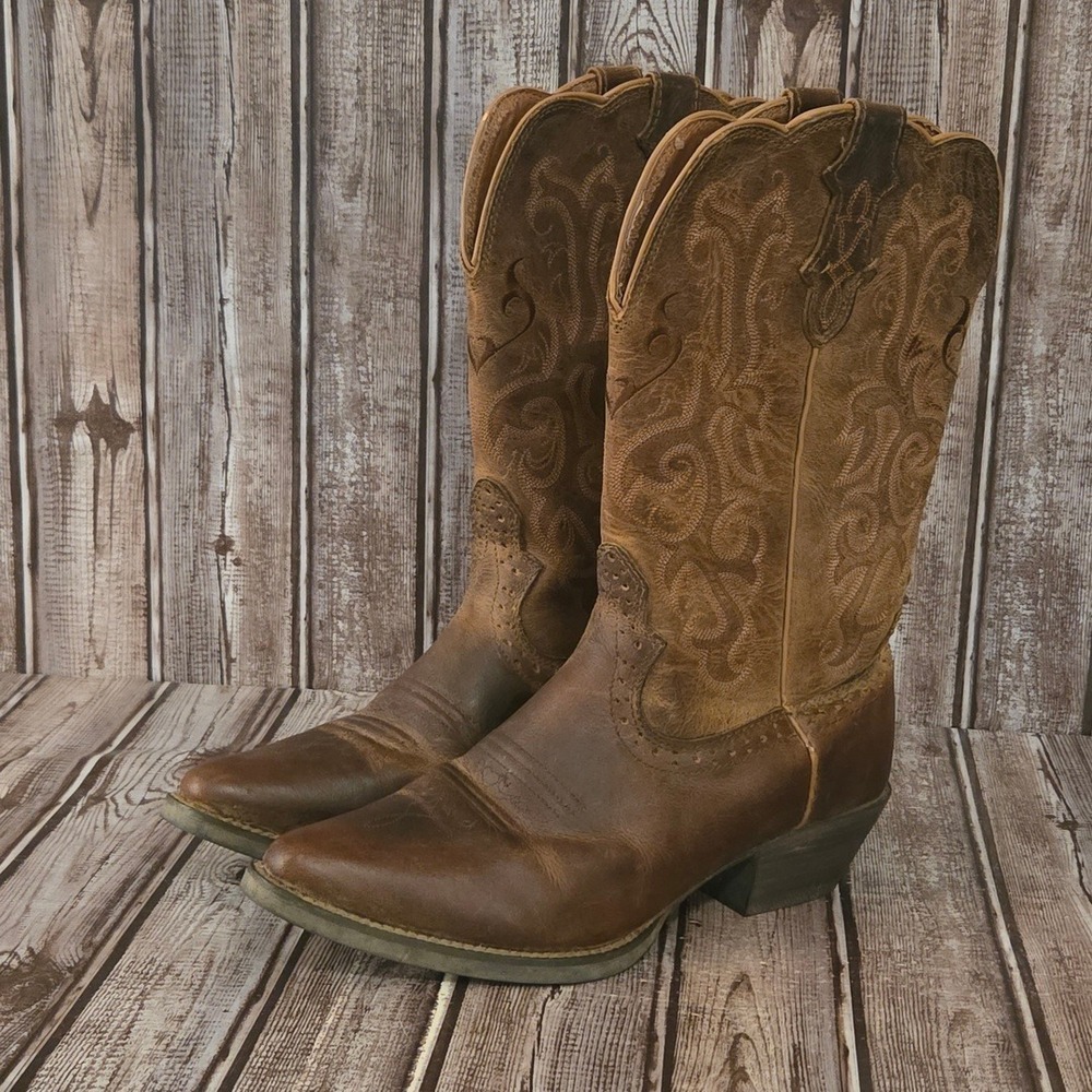 Sz 8.5 B Womens Justin Boots Mckayla Brown Leather Western Cowgirl Boots VGUC
